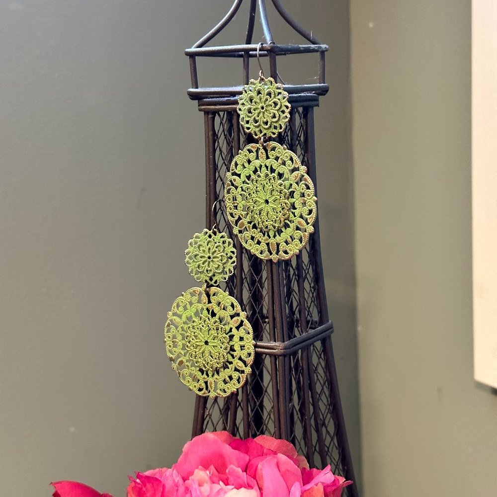 Green Filagree Drop Earring